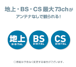 地上・BS・CS最大73chがアンテナなしで観られる！