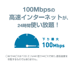 100Mbpsの高速インターネットが、24時間使い放題！